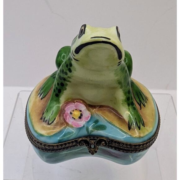 Limoges Frog on Lily Pad Trinket Box Hand Painted France Porcelain Signed PHB - Picture 4 of 7